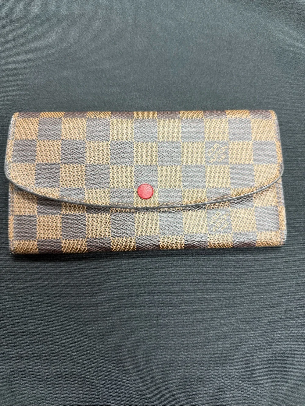 Louis Vuitton Brown Checkered Long Wallet with Red Snap